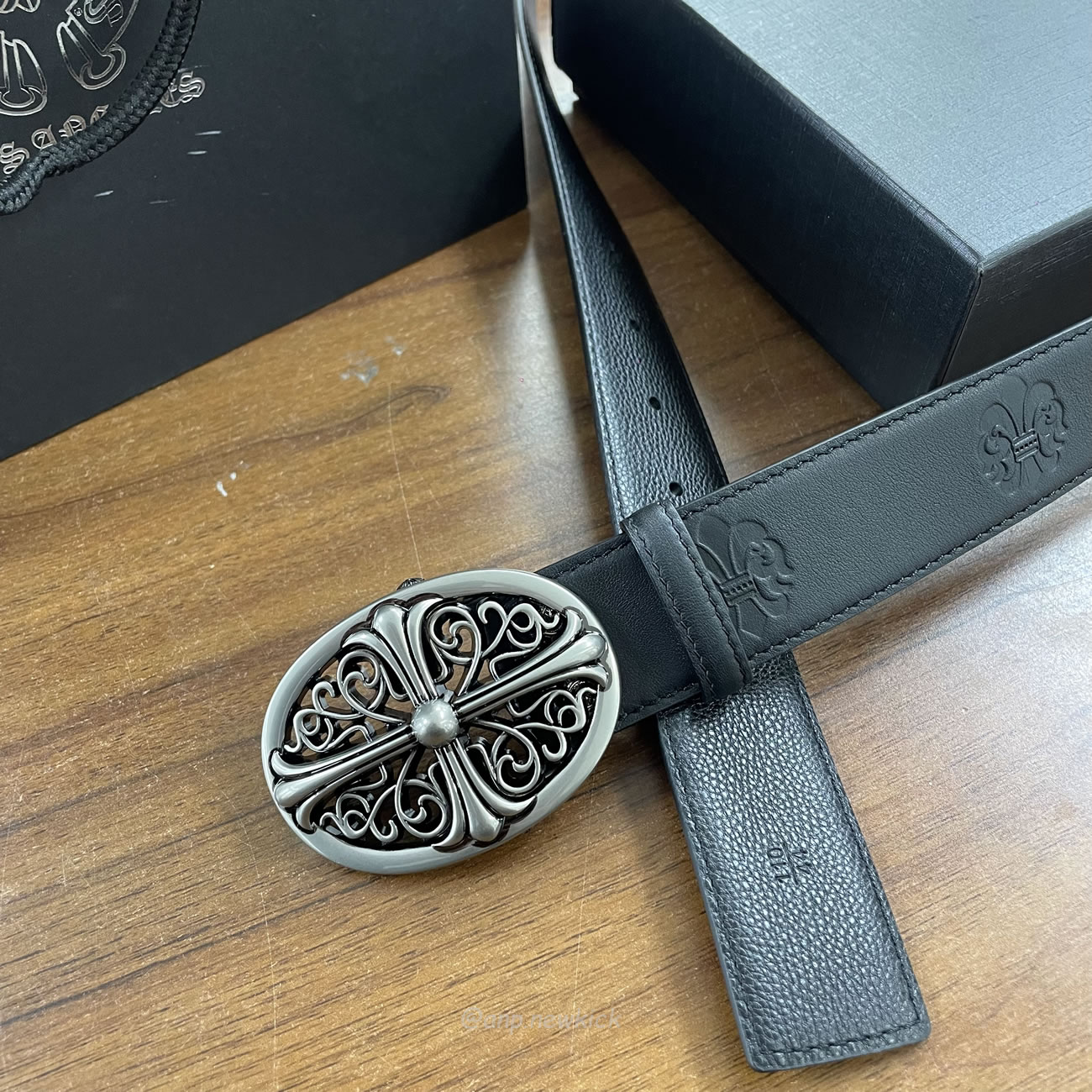 Chrome Hearts Classic Oval Cross Leather Belt Black (4) - www.newkick.vip